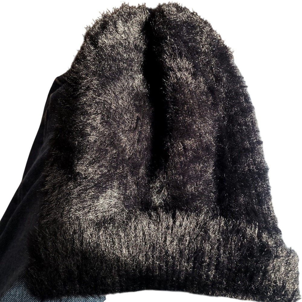 Adrienne Landau Black Faux Fur Beanie Hat Fuzzy Winter Cap One‎ Size